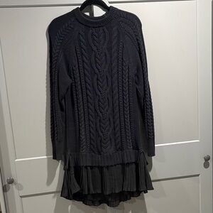 By Anthropologie Black Cable Knit Twofer Sweater Mini Dress